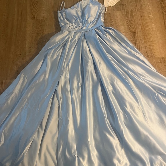 Elegant One Shoulder Light Blue Dress - Picture 2 of 4
